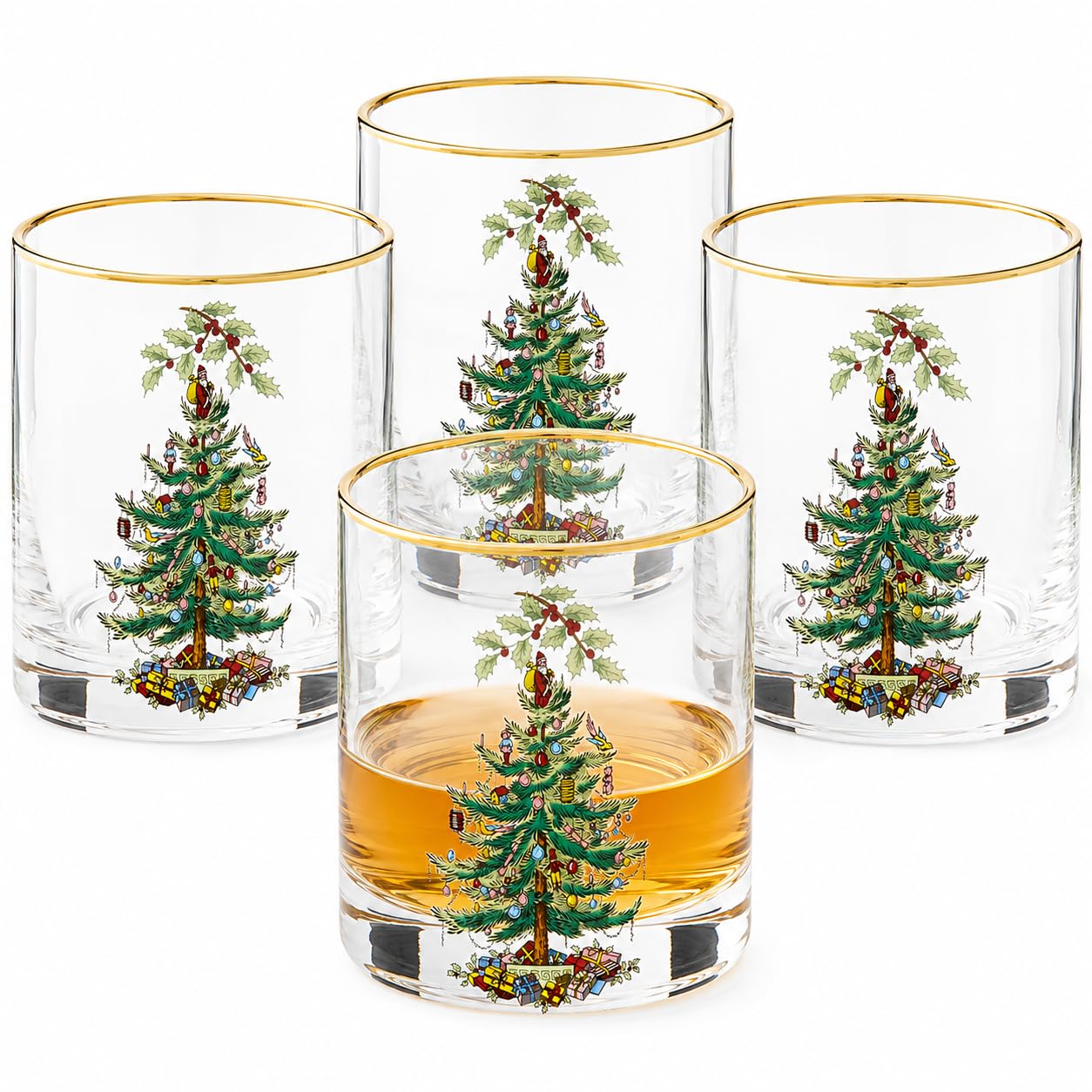 Amazon.com | Spode Christmas Tree DOF Glasses with Gold Rims, 14